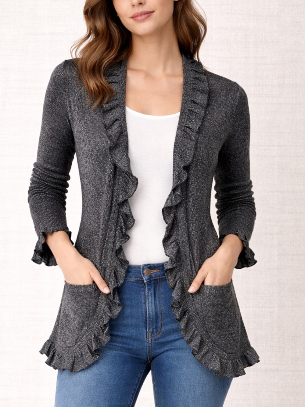 NWT Vintage Valenti Frilly Open Cardigan Sweater - Long Sleeve